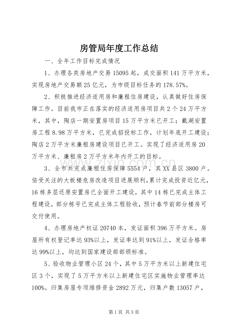 房管局年度工作总结 .docx_第1页