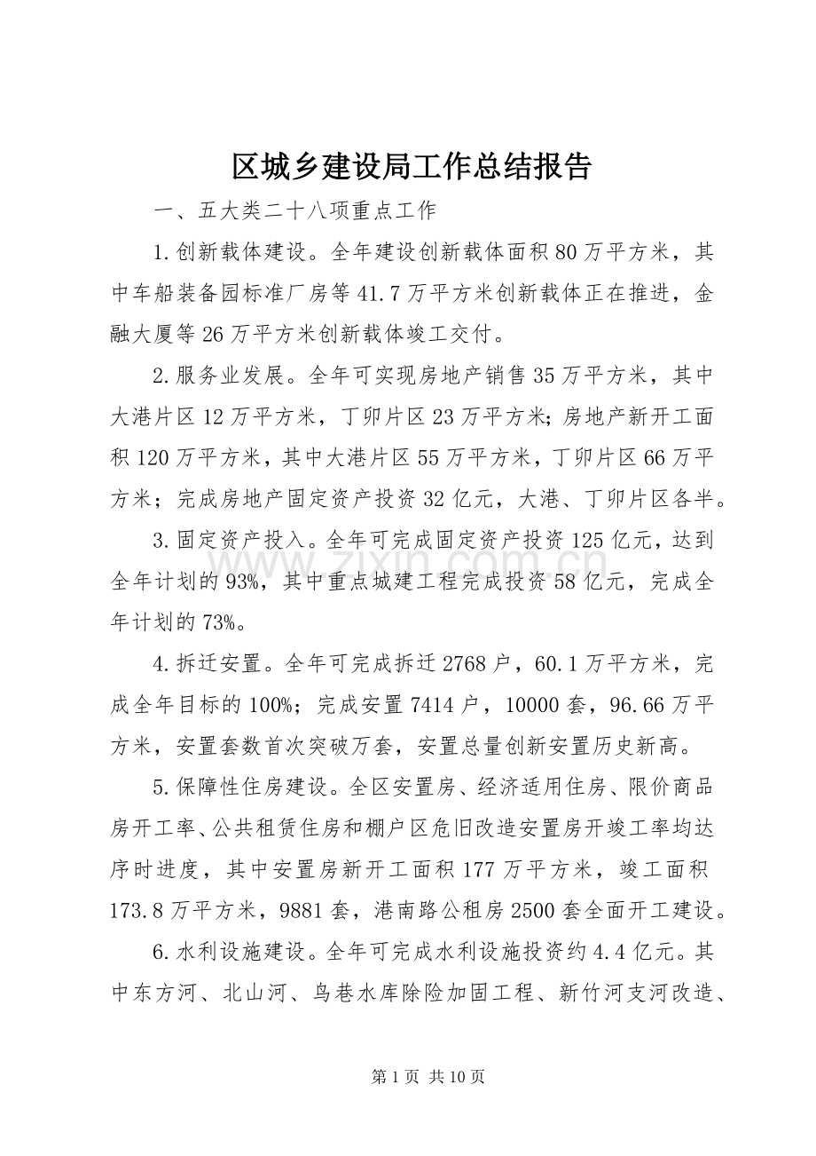 区城乡建设局工作总结报告 .docx_第1页