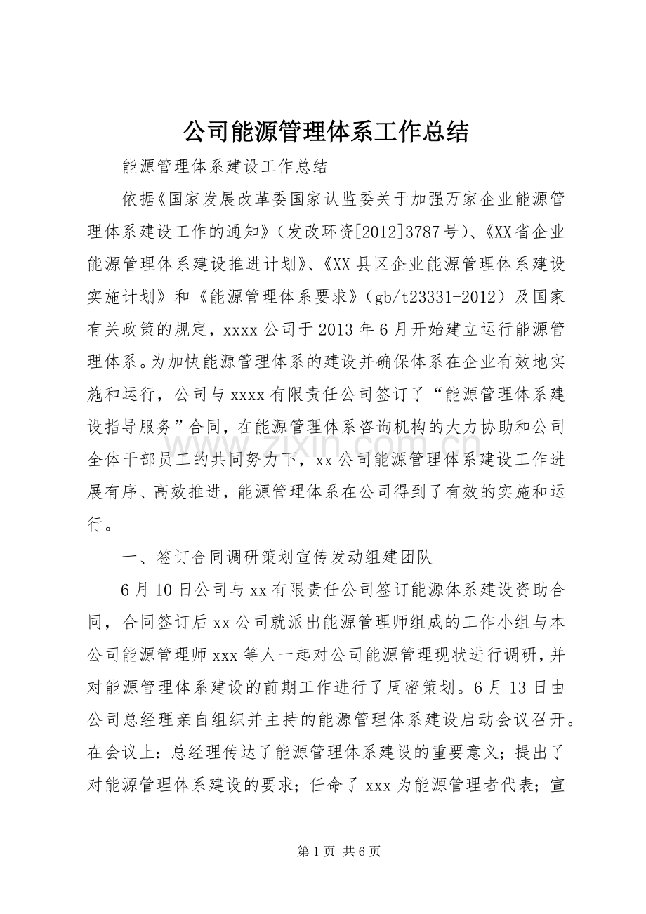 公司能源管理体系工作总结 .docx_第1页