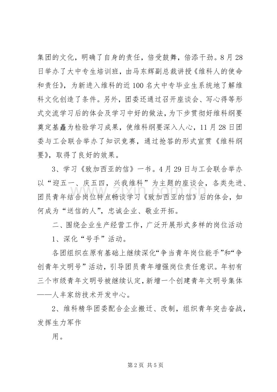 工作总结（公司团委） .docx_第2页