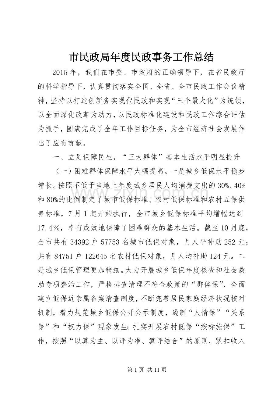 市民政局年度民政事务工作总结 .docx_第1页