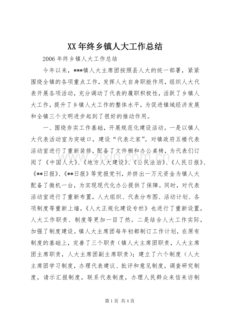 XX年终乡镇人大工作总结 .docx_第1页