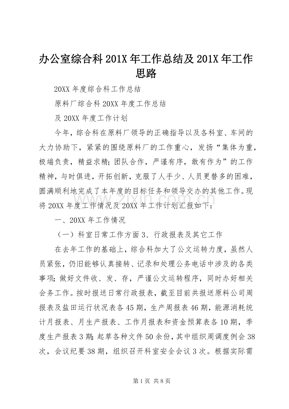 办公室综合科202X年工作总结及202X年工作思路.docx_第1页