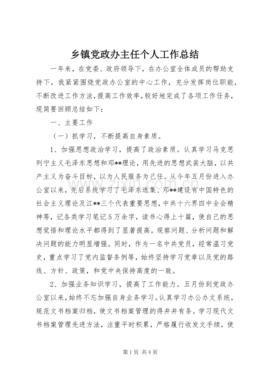 乡镇党政办主任个人工作总结 .docx_第1页