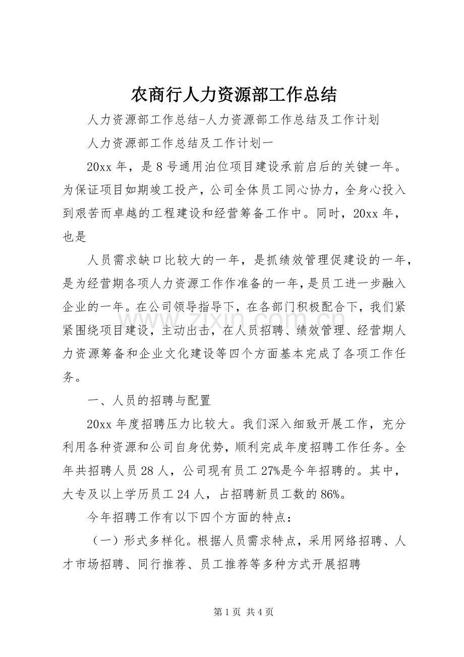 农商行人力资源部工作总结 .docx_第1页