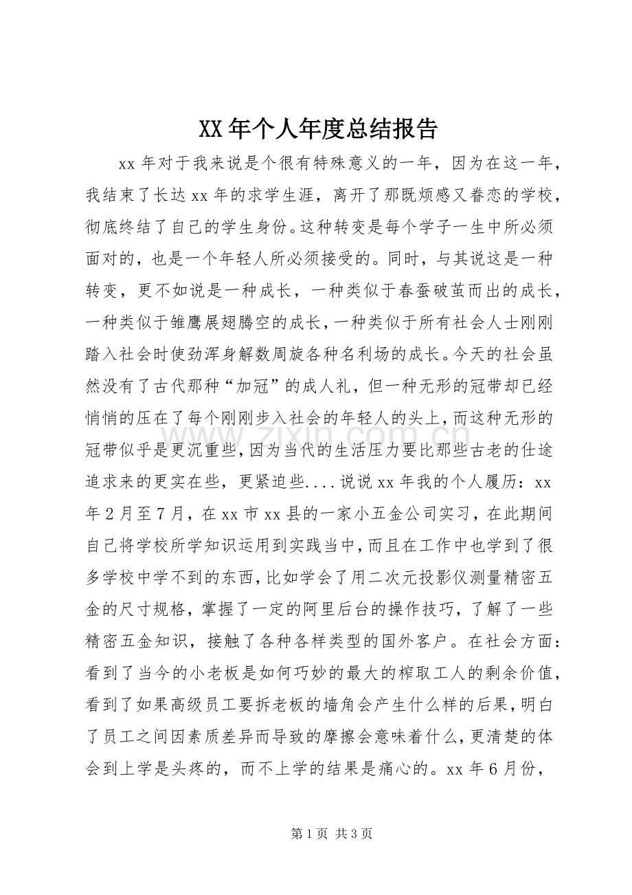 XX年个人年度总结报告 .docx_第1页