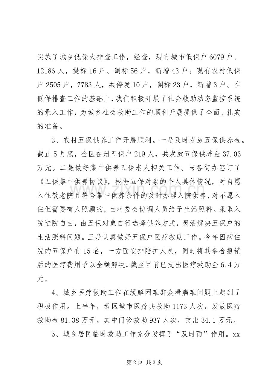 XX年民政上半年工作总结 .docx_第2页