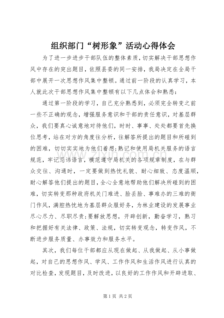 组织部门“树形象”活动体会心得.docx_第1页