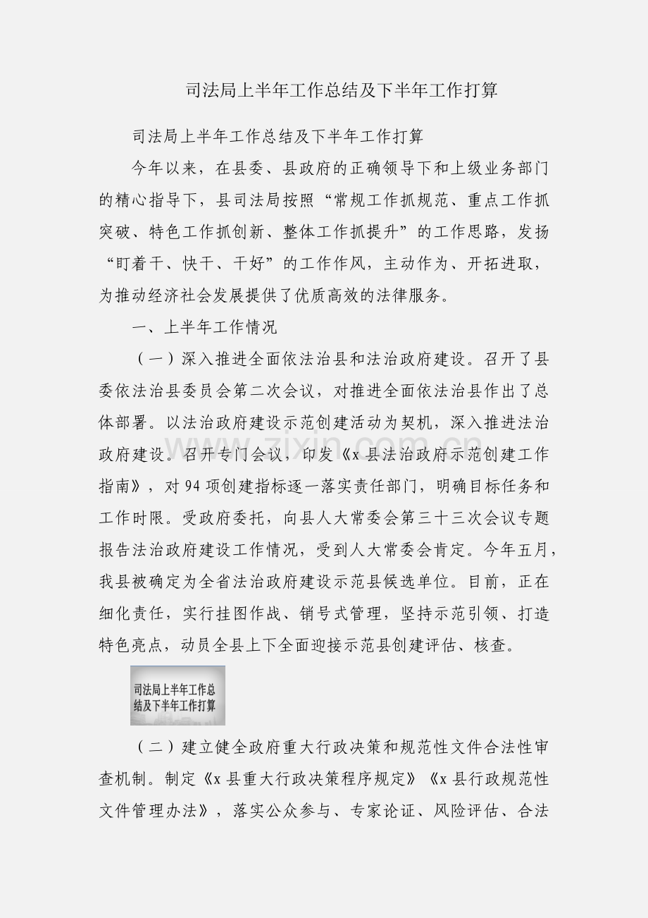 司法局上半年工作总结及下半年工作打算.docx_第1页