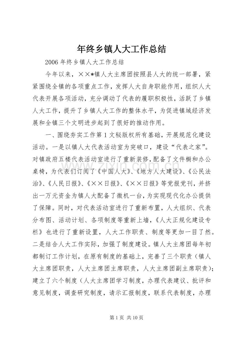 年终乡镇人大工作总结 .docx_第1页