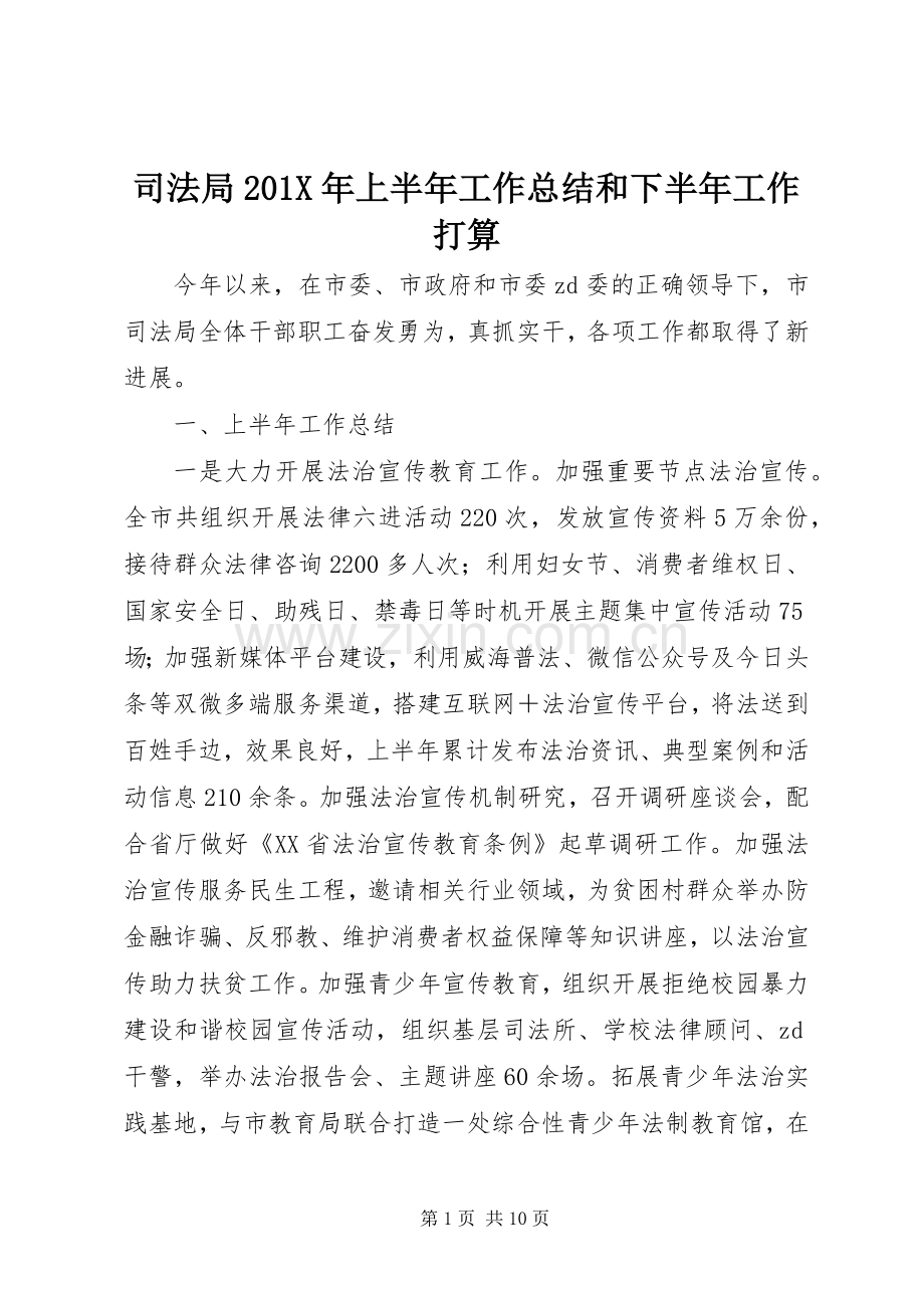 司法局202X年上半年工作总结和下半年工作打算.docx_第1页