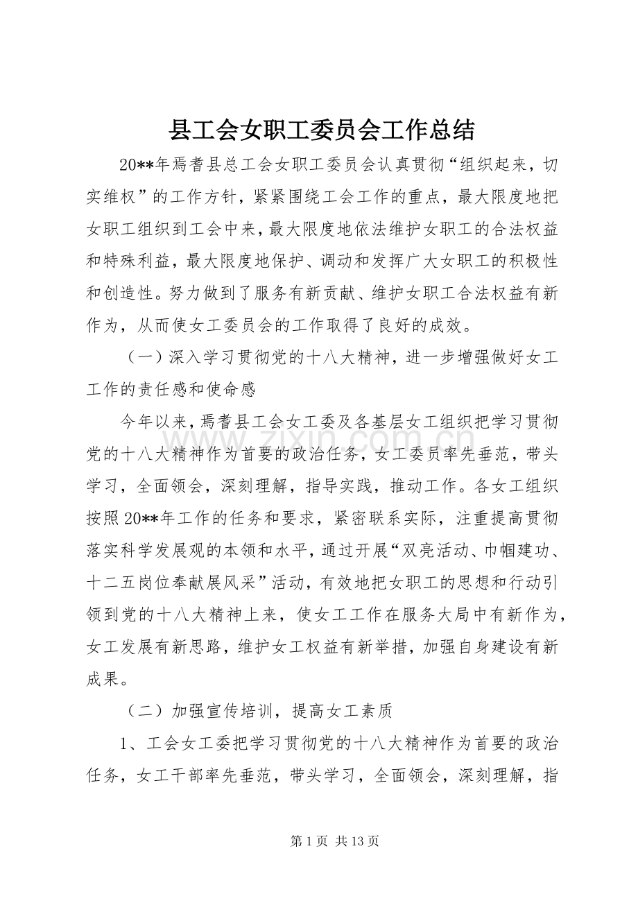 县工会女职工委员会工作总结 .docx_第1页