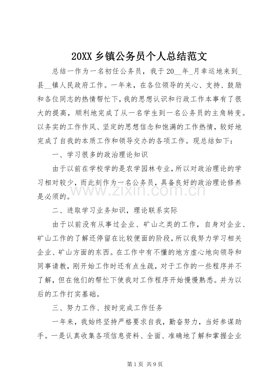 20XX乡镇公务员个人总结范文.docx_第1页