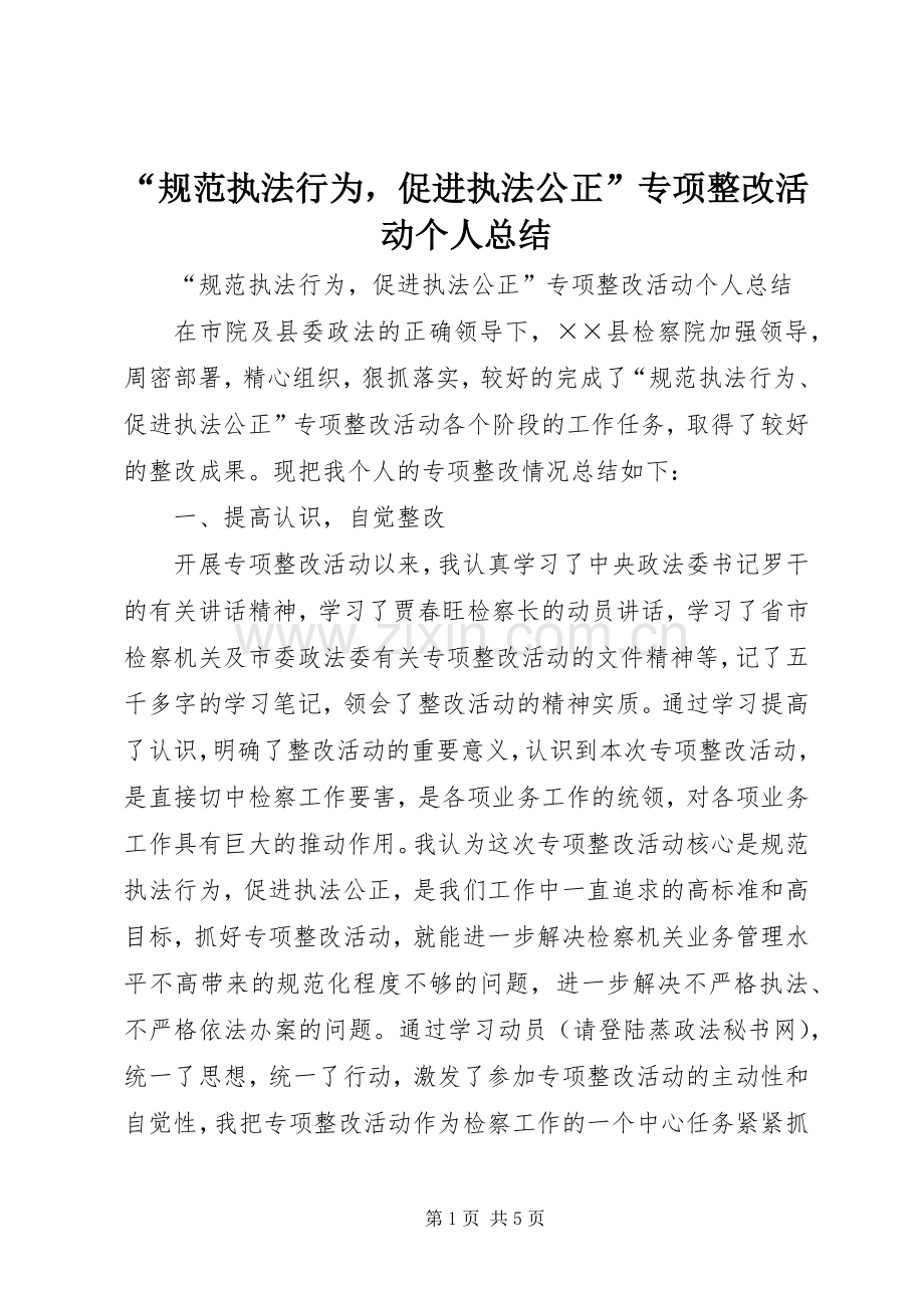 “规范执法行为促进执法公正”专项整改活动个人总结 .docx_第1页