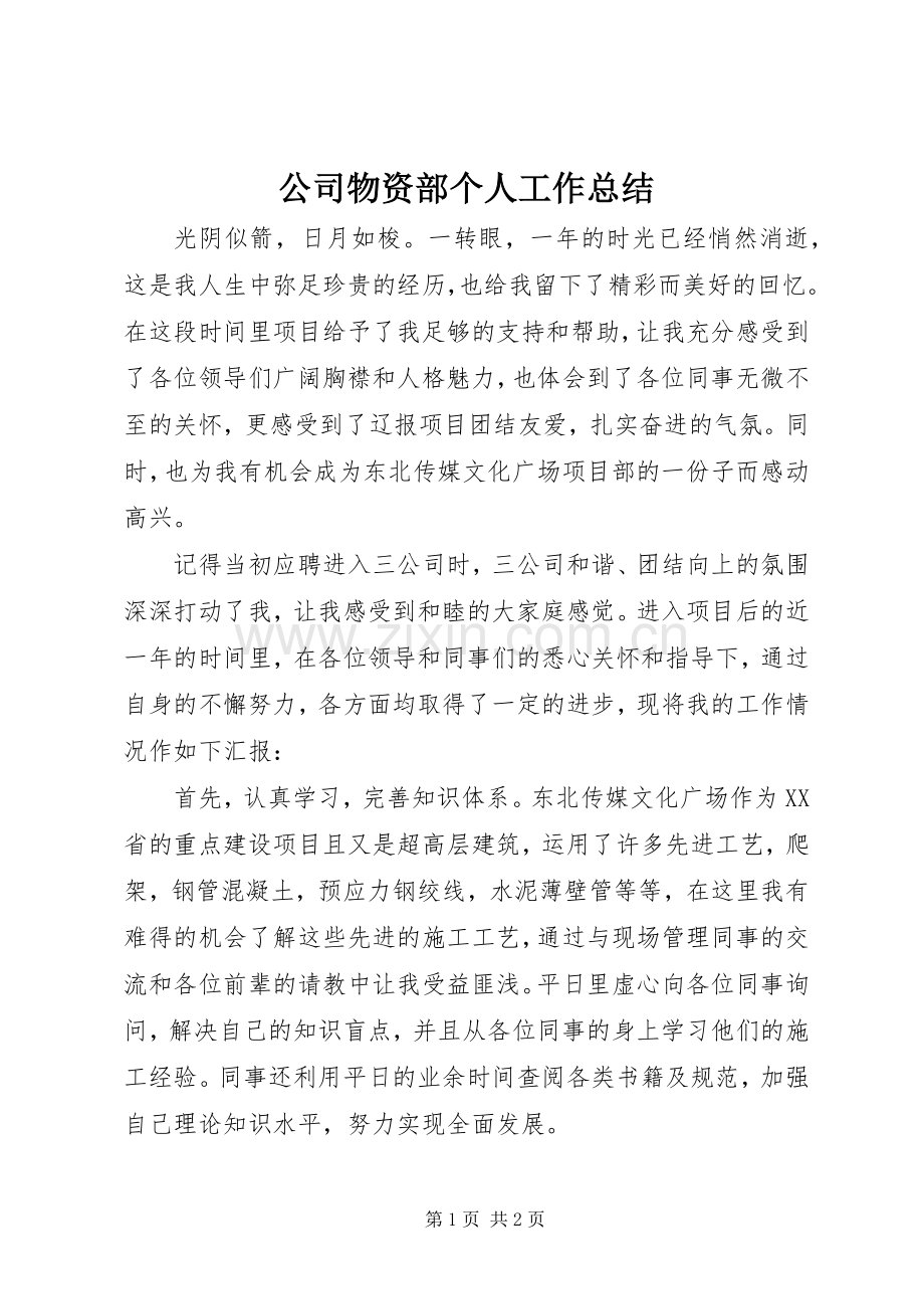 公司物资部个人工作总结 .docx_第1页