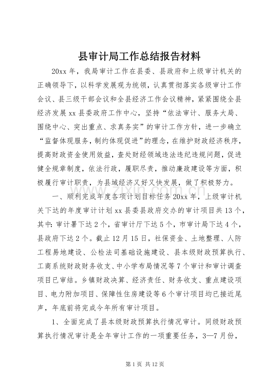 县审计局工作总结报告材料 .docx_第1页