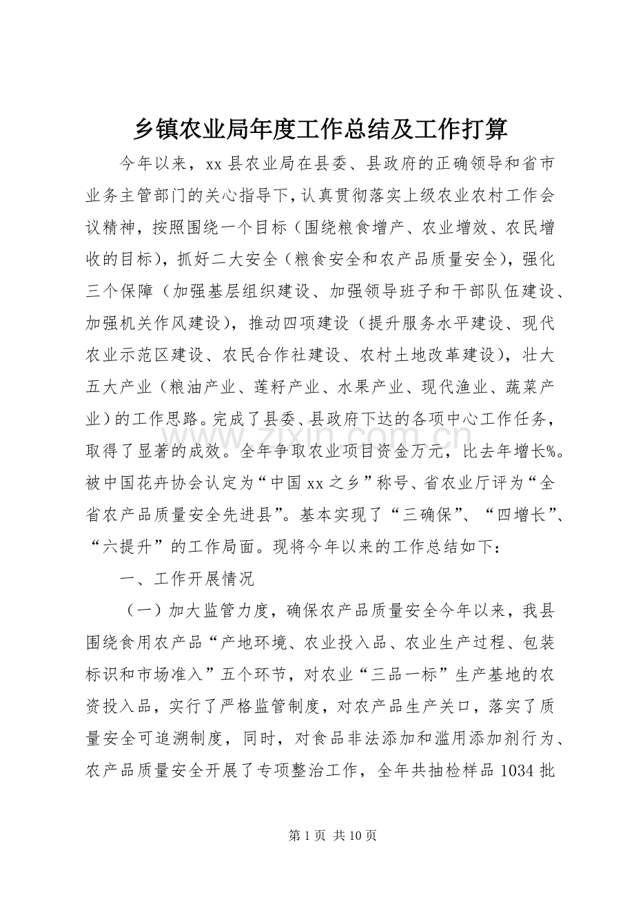 乡镇农业局年度工作总结及工作打算 .docx_第1页