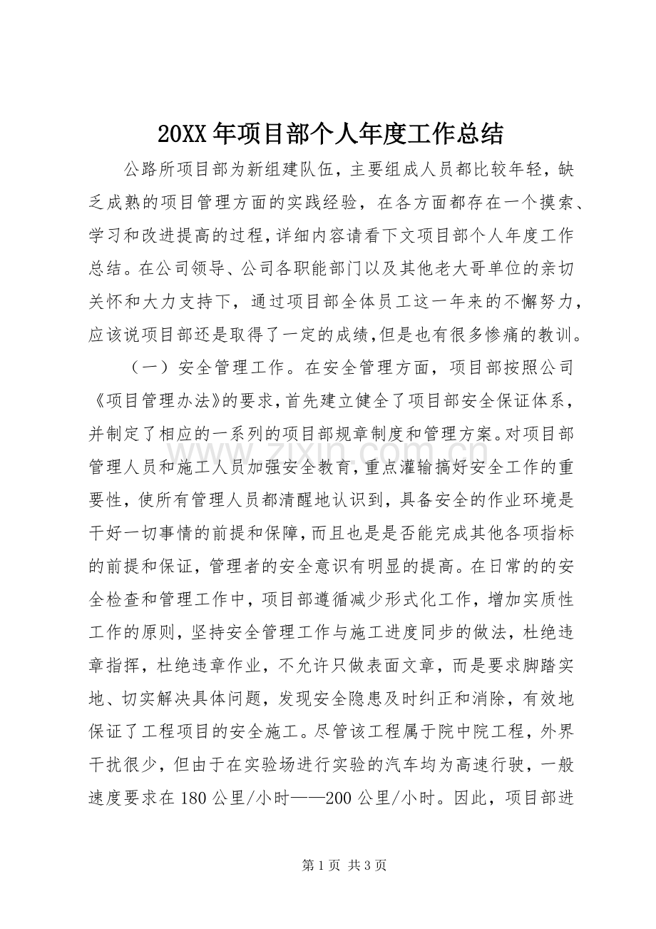 20XX年项目部个人年度工作总结 .docx_第1页