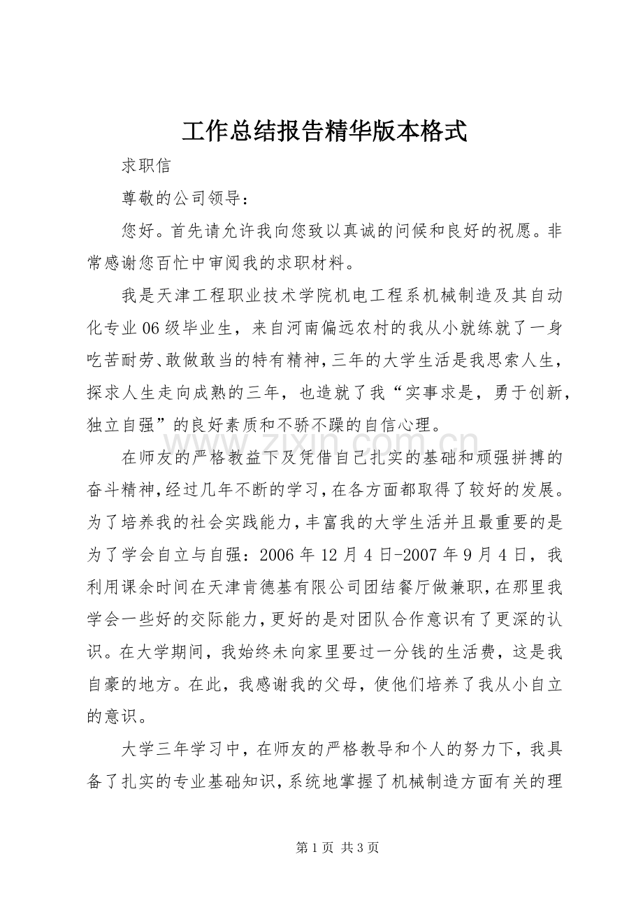 工作总结报告精华版本格式 .docx_第1页