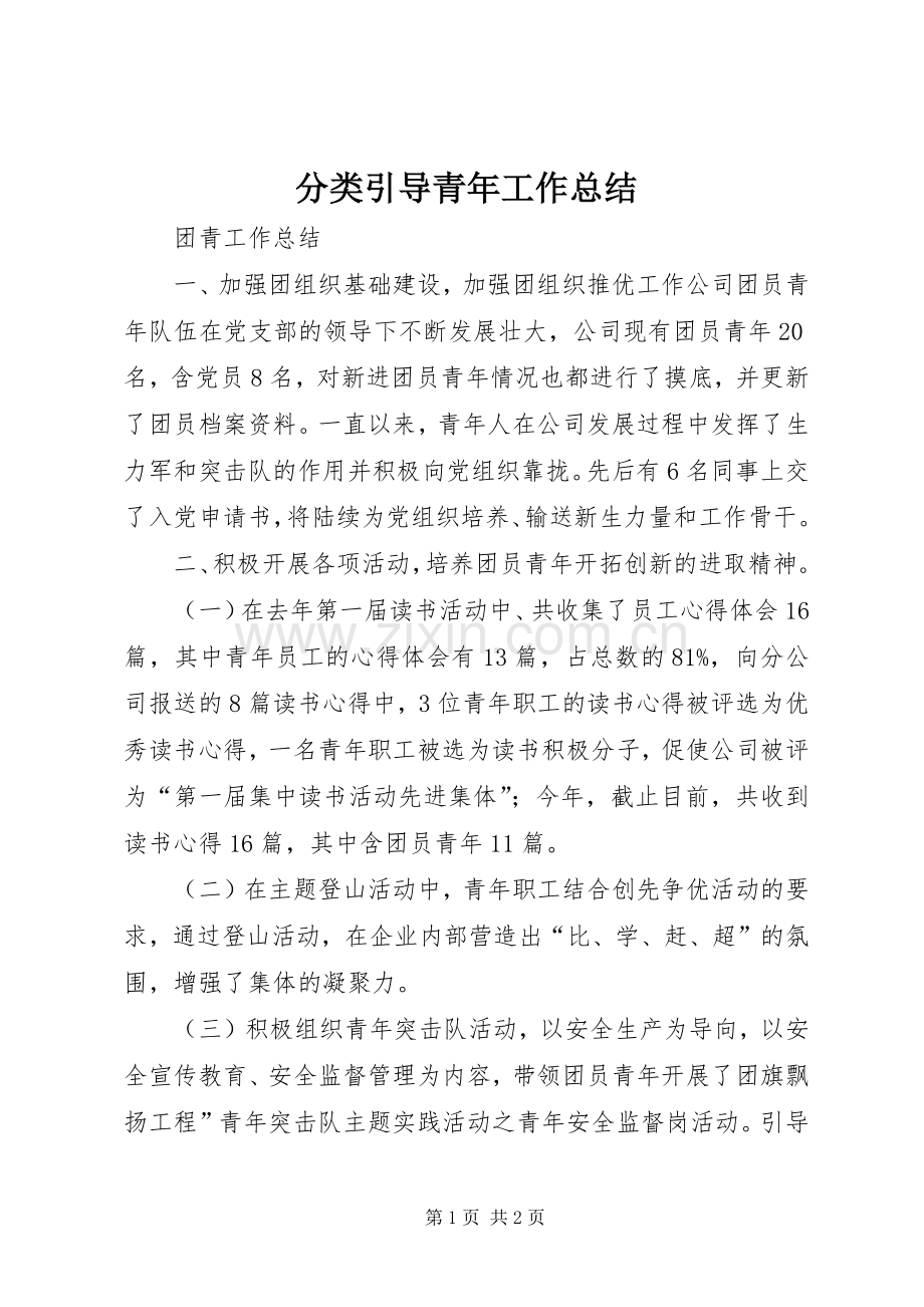 分类引导青年工作总结 .docx_第1页