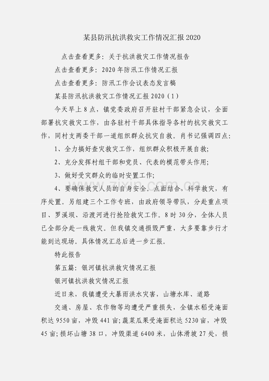 某县防汛抗洪救灾工作情况汇报2020.docx_第1页