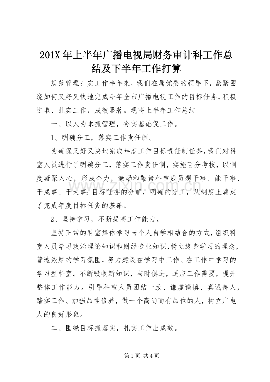 202X年上半年广播电视局财务审计科工作总结及下半年工作打算.docx_第1页