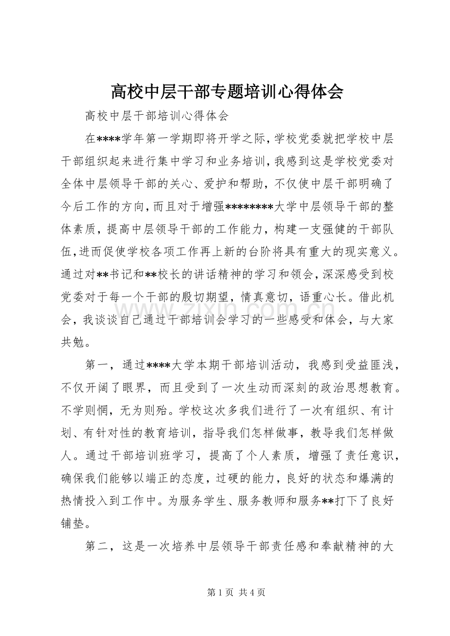 高校中层干部专题培训体会心得.docx_第1页