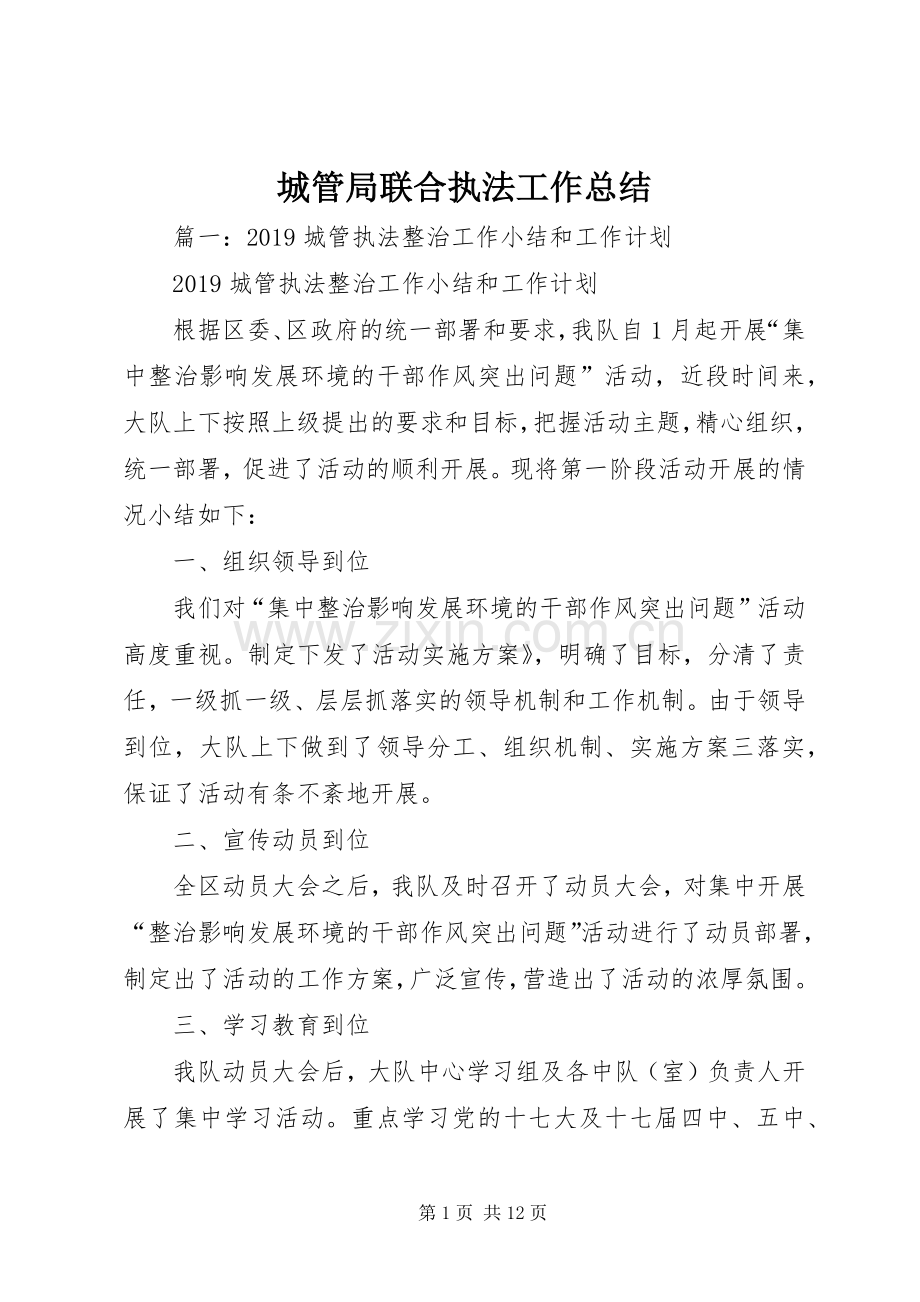 城管局联合执法工作总结 .docx_第1页