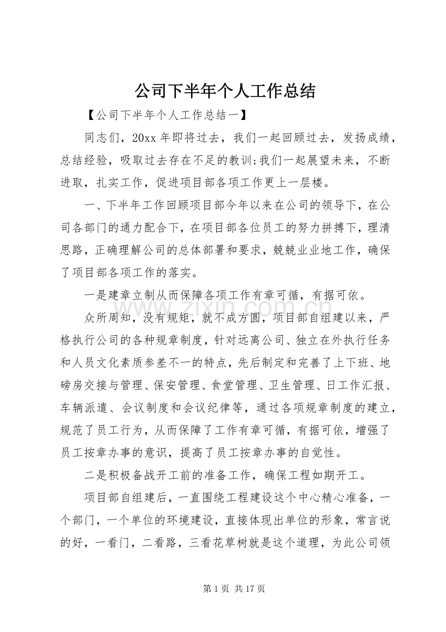 公司下半年个人工作总结 .docx_第1页