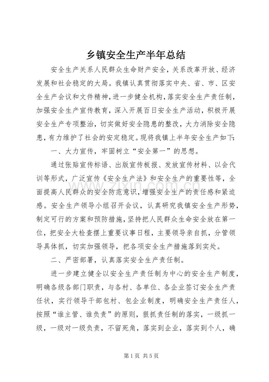 乡镇安全生产半年总结 .docx_第1页