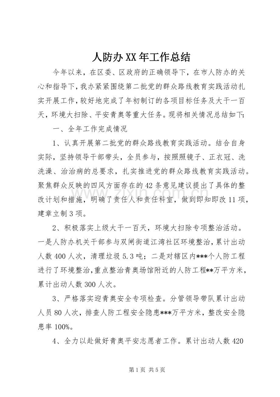 人防办XX年工作总结 .docx_第1页