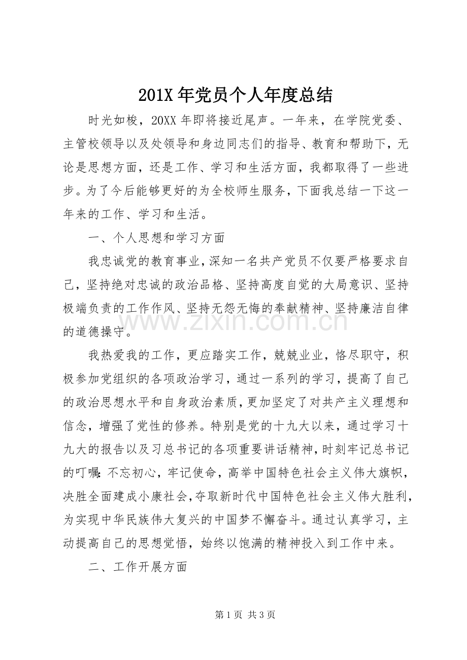 202X年党员个人年度总结.docx_第1页