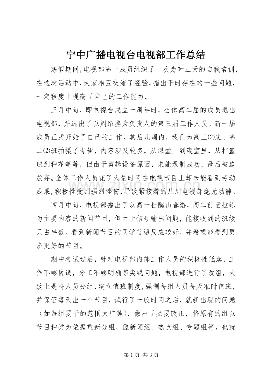 宁中广播电视台电视部工作总结 .docx_第1页