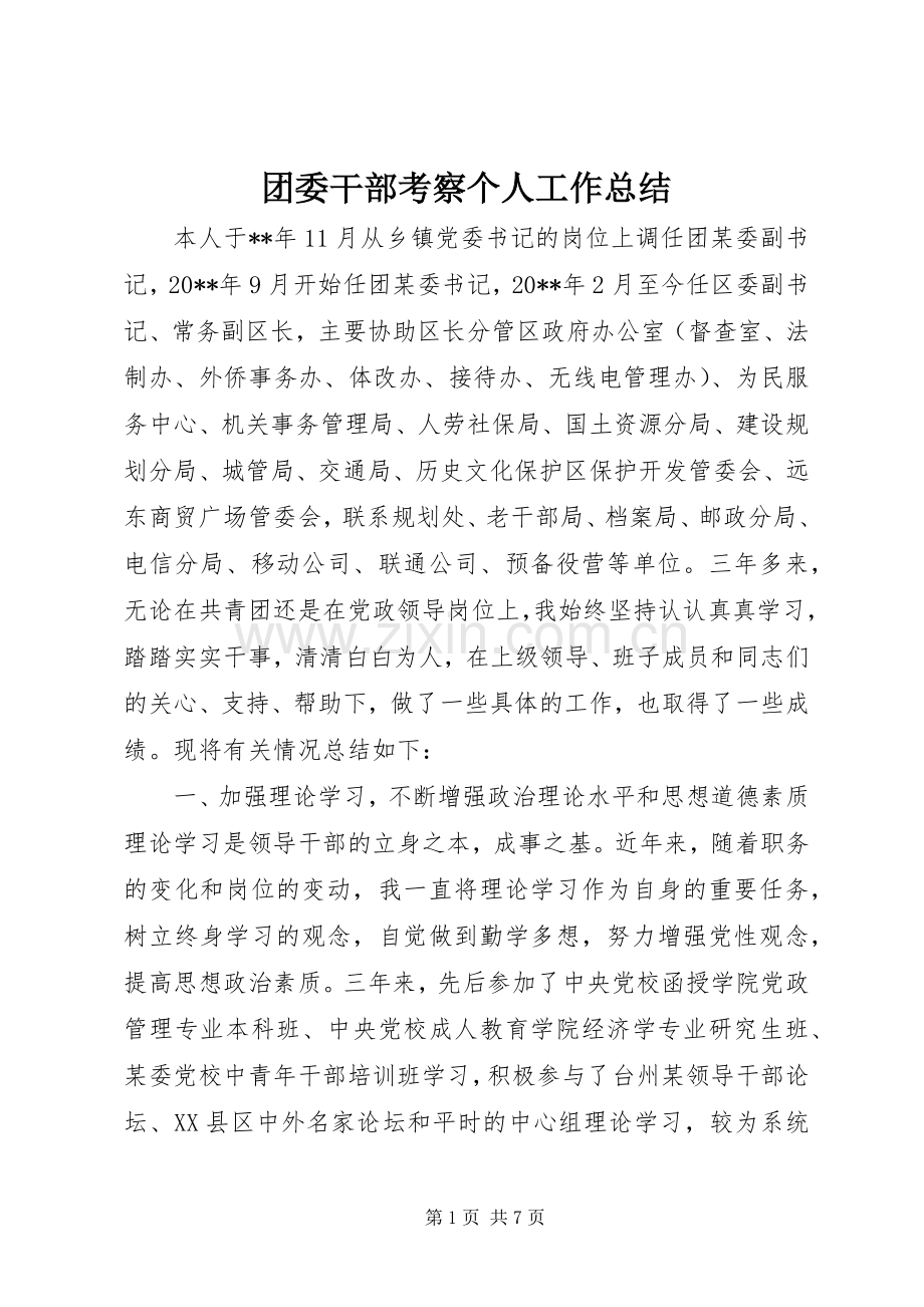 团委干部考察个人工作总结 .docx_第1页