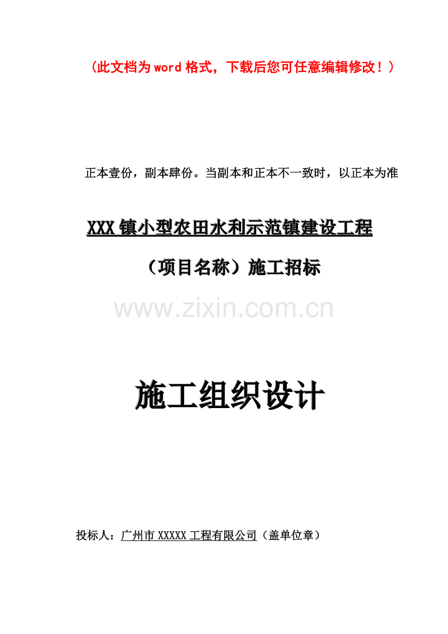 小型农田水利示范镇建设工程施工组织设计完整版.docx_第1页