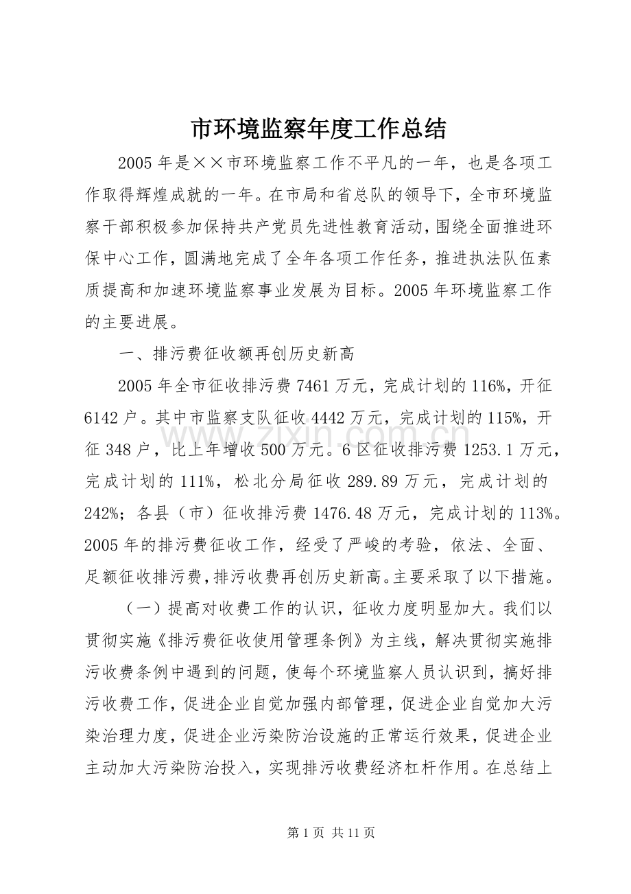 市环境监察年度工作总结 .docx_第1页