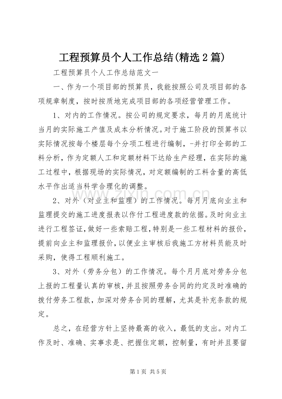 工程预算员个人工作总结(2篇).docx_第1页