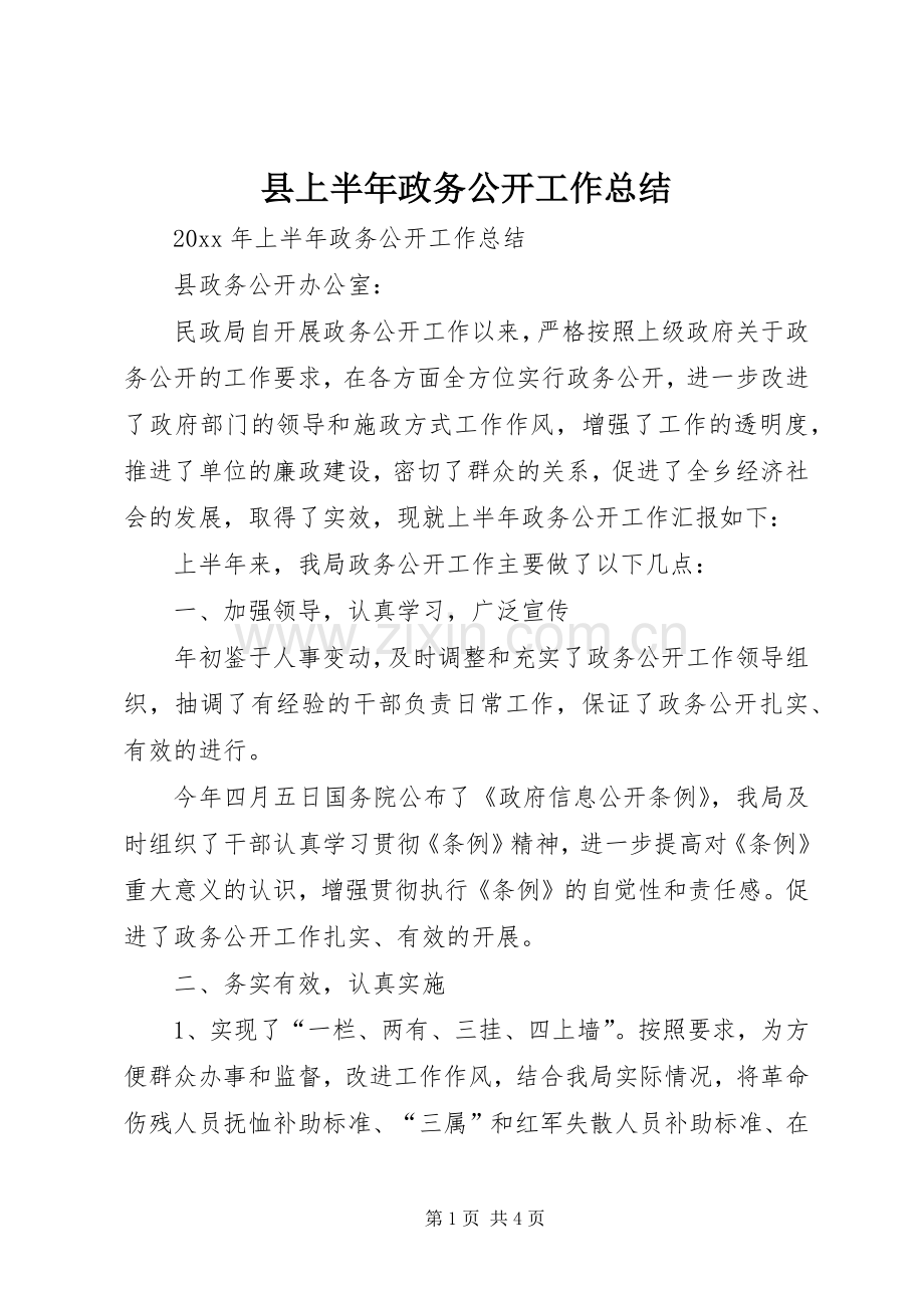 县上半年政务公开工作总结 .docx_第1页