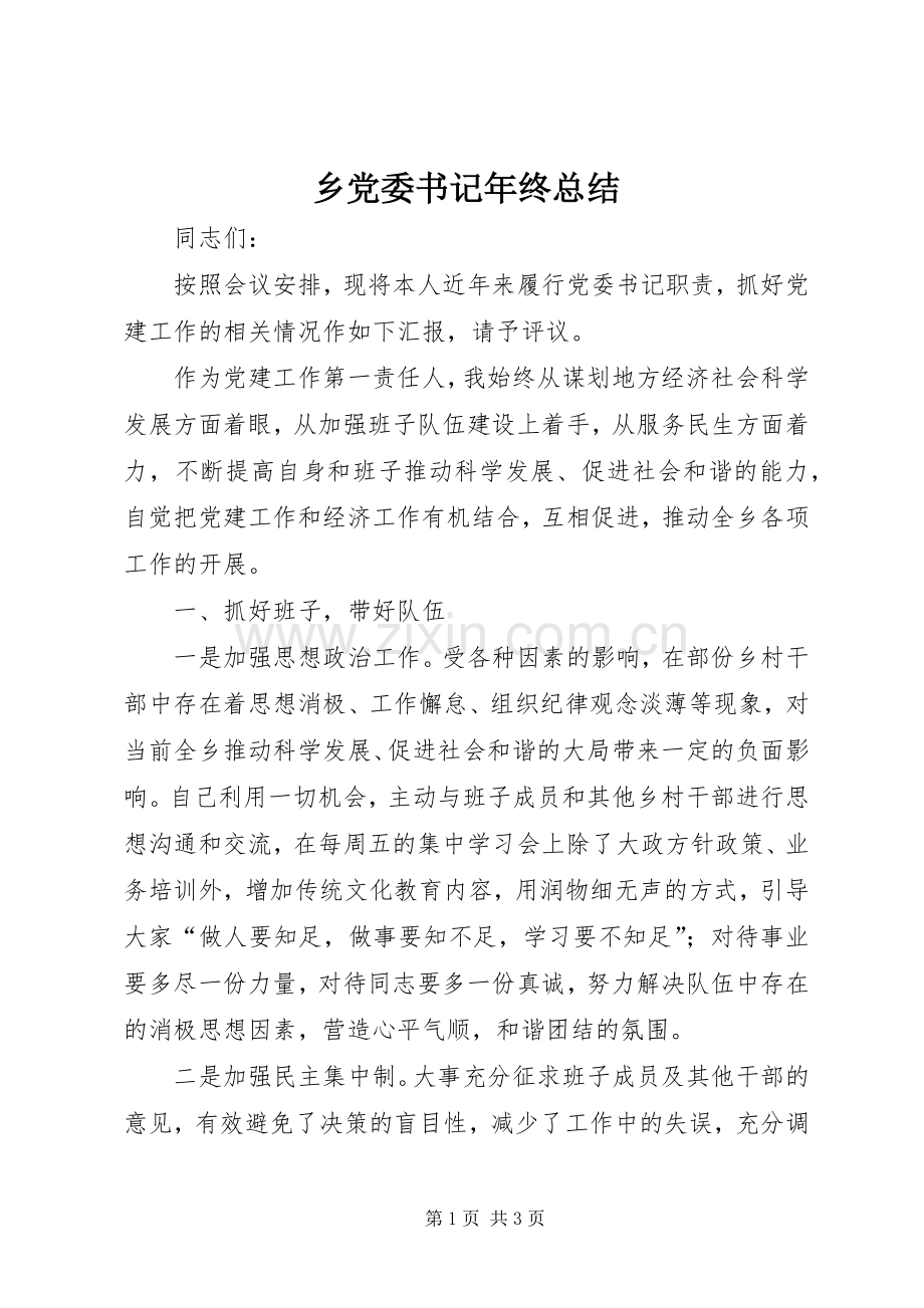 乡党委书记年终总结 .docx_第1页