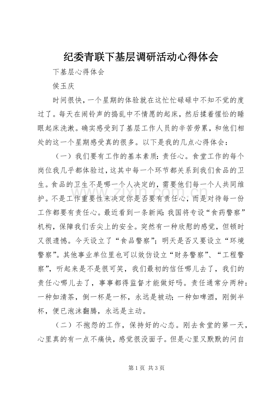 纪委青联下基层调研活动体会心得.docx_第1页