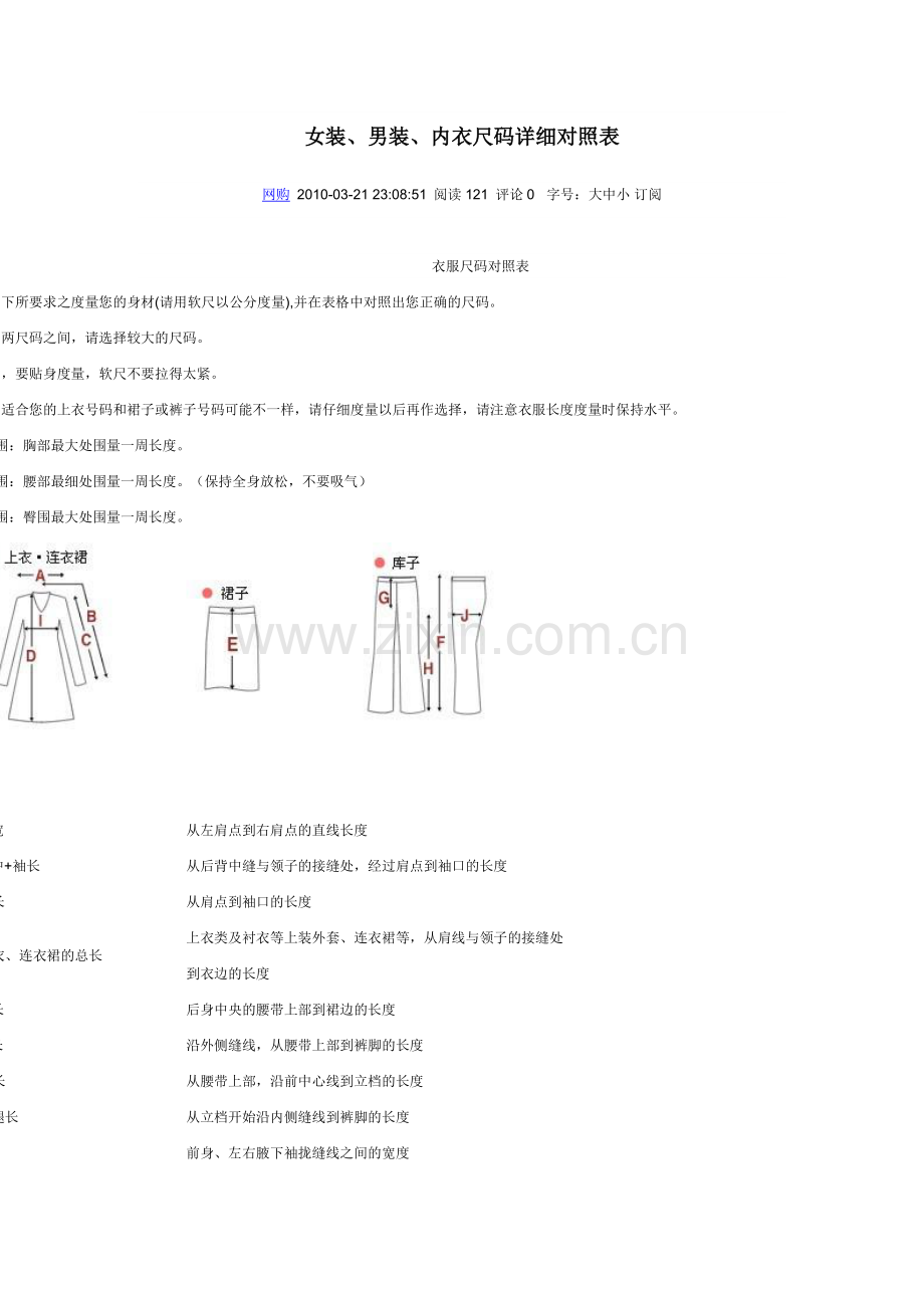 女装、男装、内衣尺码详细对照表.docx_第1页