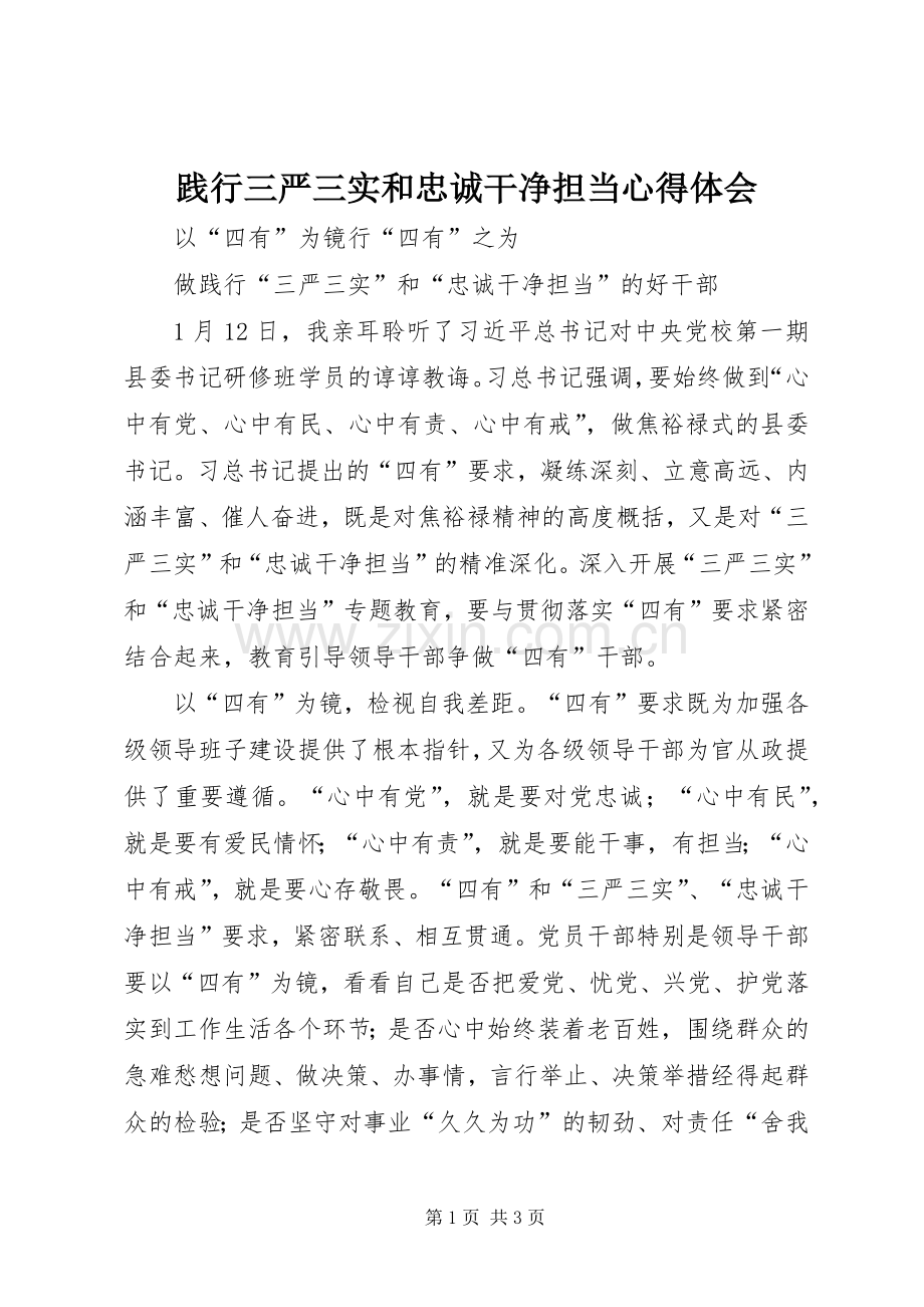 践行三严三实和忠诚干净担当体会心得.docx_第1页