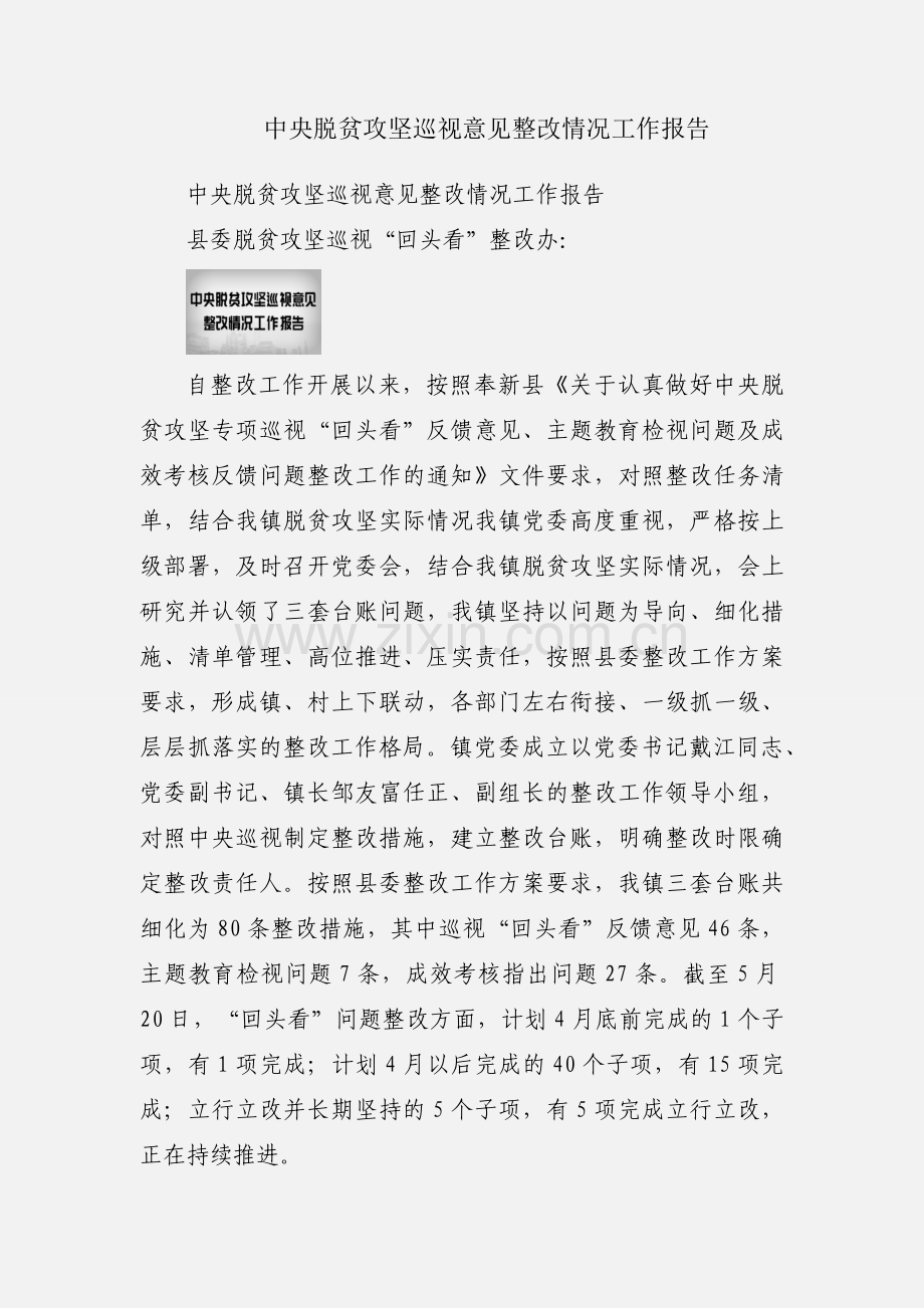 中央脱贫攻坚巡视意见整改情况工作报告.docx_第1页