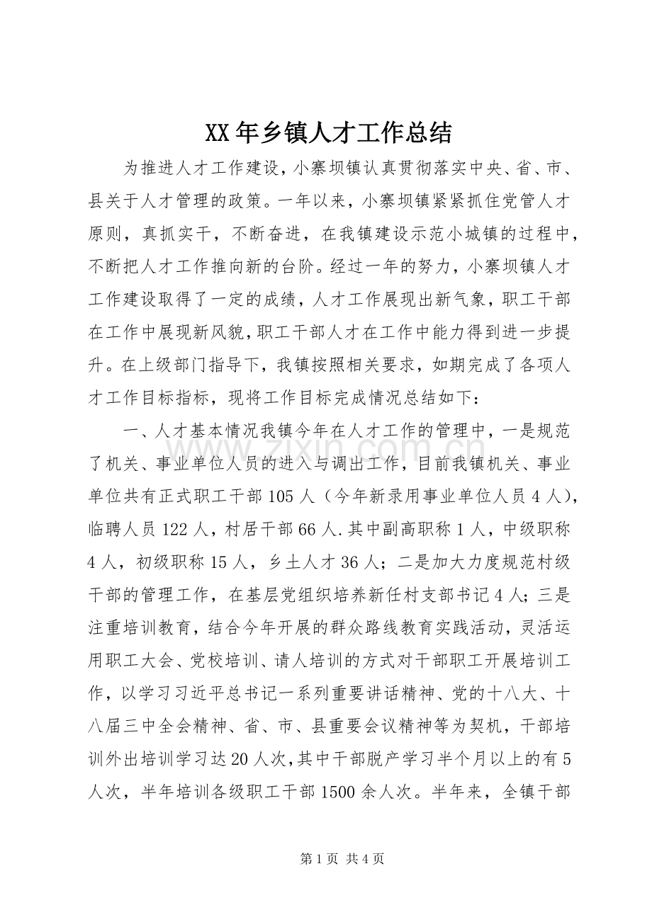 XX年乡镇人才工作总结 .docx_第1页