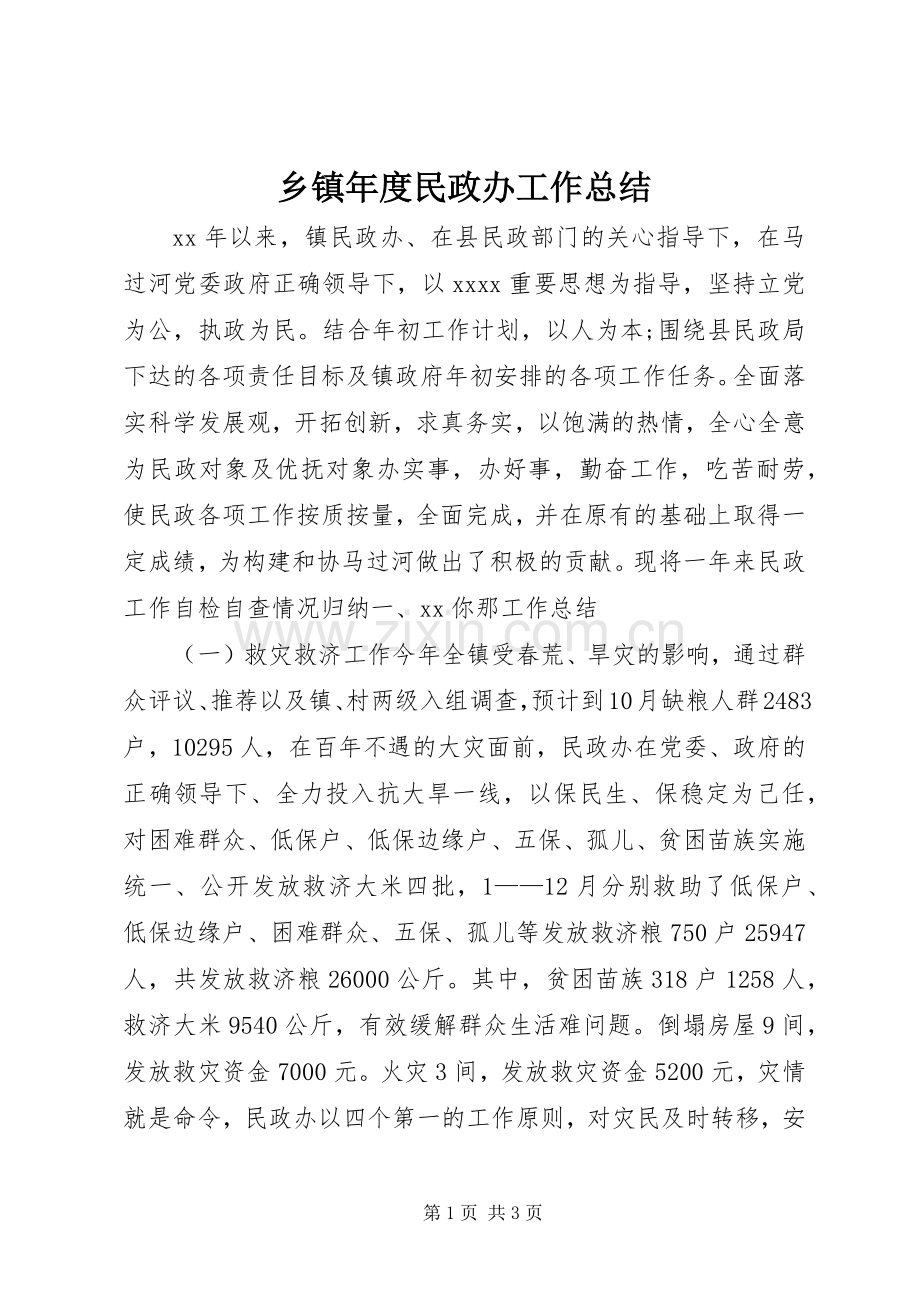 乡镇年度民政办工作总结 .docx_第1页