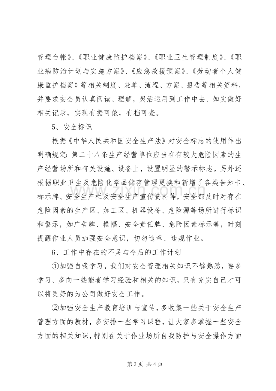 安全环保部主管个人工作总结 .docx_第3页