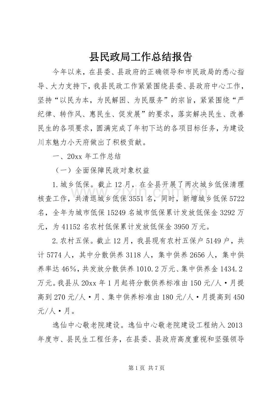 县民政局工作总结报告 .docx_第1页