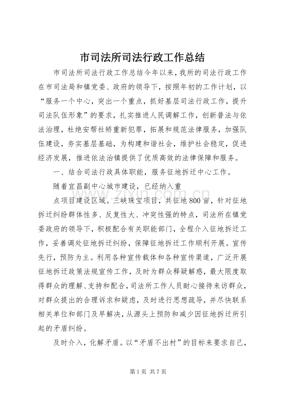 市司法所司法行政工作总结 .docx_第1页