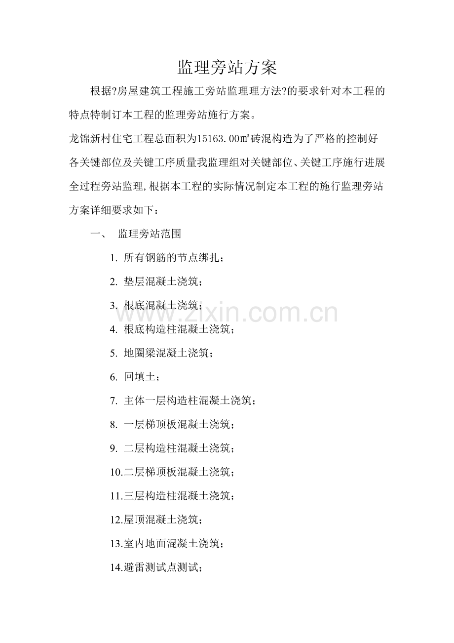 安置小区监理旁站方案.doc_第1页