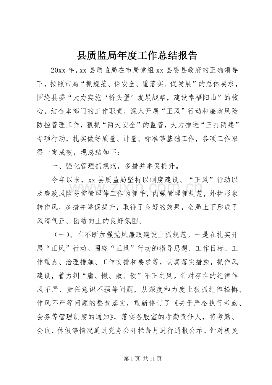 县质监局年度工作总结报告 .docx_第1页